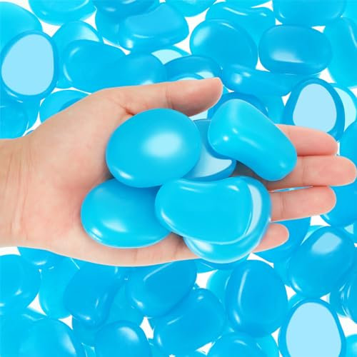 Landical 100 Pcs Large Glow in The Dark Rocks Pebbles Outdoor Fish Tank Rocks Aquarium Gravel Luminous Stones for Walkway Succulent Plant Halloween Decor (Dark Blue,1.8 Inch)