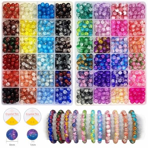 Gaspletu 1200PCS 8mm Glass Beads - 48 Colors Crystal Kit for Jewelry Making, 2 Box Cataclastic Lineation Set for Beginners