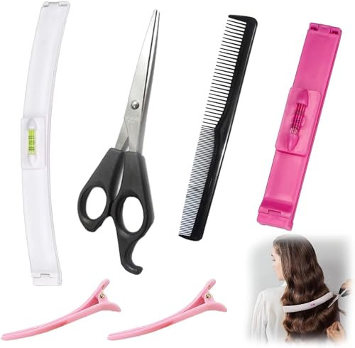 4 Stück Pony Schneiden Hilfe Haare Schneiden Hilfe Haarschneide Hilfe Hair Cutting Clip Schere Haare Schneiden Haare Hilfe mit Zweiseitiger Kamm Gekerbte Schere 2 Klammern