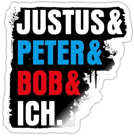 Spreadshirt Die Drei Fragezeichen Justus & Peter & Bob & Ich Sticker Aufkleber, 10 x 10 cm, Weiß glänzend