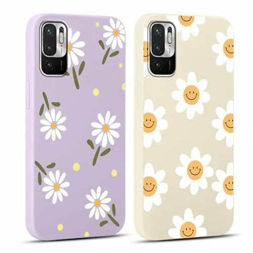 Yoedge 2 Stück HandyHülle für Xiaomi Redmi Note 10 / Note 10T 5G Hülle 6,5, Mädchen Case Blumen Muster Aesthetic Design,Frauen Geschenk Weich Silikon Stoßfest Case, Lila Blume