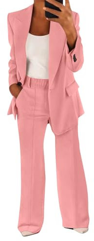 shownicer Tailleur Donna Eleganti Pantaloni e Giacca da Cerimonia Completo Blazer a Maniche Lunghe Tuta Elastici in Vita Set di Abiti in Tinta Unita Due Pezzi Elegante Suit A Rosa Chiaro XL
