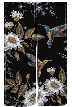 XMJJKUF Japanischer Noren-Türvorhang, langer japanischer Wandteppich, Fensterbehandlung, Baumwollleinen zum Aufhängen, Raumtrenner, Trennwand, Wohnkultur, 85,1 x 180,1 cm, blühende Blumen, Vögel)