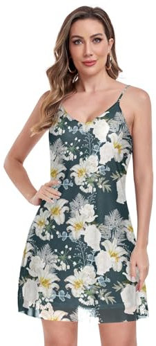 Roses and Lilies Bouquets Cami Slip Minikleid Ärmellos Spaghetti-Träger Club Party Kleider, Rosen- und Liliensträuße, Mittel