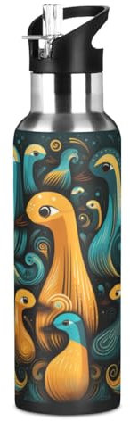 Wzzzsun Cute Abstract Duck Cartoon Water Bottle Insulated Sport Vacuum Cup Stainless Steel Jug for 600ML Coffee Tea