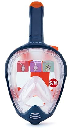 Sunflex Full Face Mask Kraken S/M | Schnorchelmaske | Tauchmaske | Schnorchel mit Vollmaske | Vollgesichtsmaske Schnorchelausrüstung | Panoramablick | Unisex | ab 10 Jahre | Schwimmbad & Strand