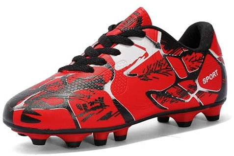Boys Football Boots Shoes Kids Astro Turf Trainers Kids Non-Slip Teenager Outdoor Football Shoes Girls Breathable Sneakers Red FG EU 32