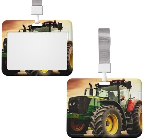 Porte-badge avec cordon coulissant - Étui vertical en plastique sur le thème du tracteur - Pour carte d'identité de travail, carte de métro