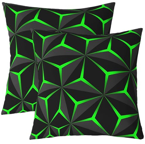 Homemissing Neon Waben Kissenhülle Geometrisch Stereoscopic Thema Jungs Kissenbezüge 40x40cm Geometrie Erwachsene Dekoration 3D Grün Drucken 2er Set Kissenbezüge Kissenbezug Die ganze Saison