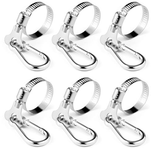 6PCS Flag Pole Clips, Flagpole Mounting Rings,Stainless Steel Flapole Mounting Fastener Rings with Carabiner Clamp,Adjustable Diameter for Outdoor Flag Pole Replacement