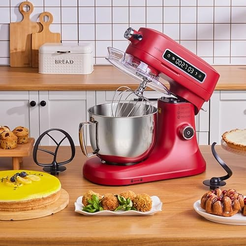 Karaca Pro Artisan Küchenmaschine mit Digitalanzeige, 1600 W, Gusseisen, Rot – Hochleistungs-Küchenhelfer mit 5L Edelstahlschüssel