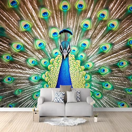 Photo Wallpaper Animal Peacock Bird 350x256 cm Non-Woven Wall Mural, 3D Wallpaper Roll Mural, Moderne Living Room Bedroom Art Poster Mural Wallpaper