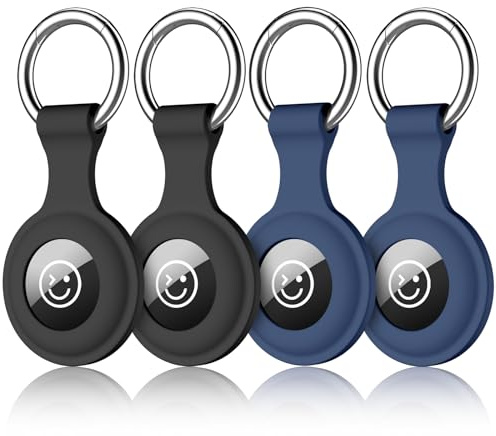 4er Pack Hülle für Apple AirTag Schlüsselanhänger, Anhänger für AirTag 1/2 | Weich Silikon AirTag 2 Schlüsselanhänger, Kratzfest Leicht Airtag Hülle, Waschbar, Durable, für Schlüssel Tasche Koffer