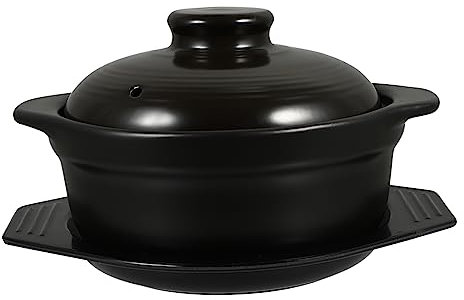 CRILSTYLEO 1 Juego olla de barro de cerámica sartén con tapa olla casera ollas con tapa sartenes antiadherentes sartén antiadherente olla de cocina casera aparato de cocina espodumena Black