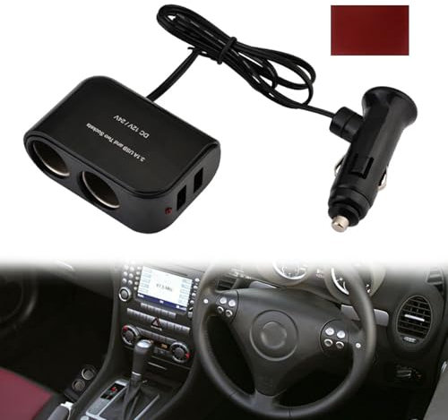 Dual Cigarette Lighter Adapter, 2 Sockets Car Cigarette Lighter Splitter, USB Car Charger Power Socket Adapter, with 2 USB Ports Fast Charging Multi Double Twin socket, Compatible with Car Camera Dash