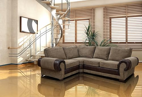 Tango Kingsize Jumbo Cord Sofa Range – Luxurious Living Room Furniture with Deep Seating L Shape Sofas, Left Corner Sofas (BROWN/MOCCHA, Corner Left)