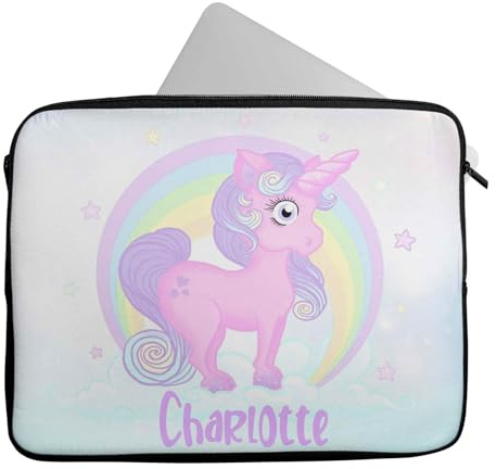Personalised Any Name Unicorn Design Laptop Case Sleeve Tablet Bag Gift Chromebook 26 (9-10 inch)