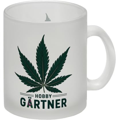 Cannabisblatt HOBBY GÄRTNER Glas Tasse Kreatives humorvolles Statement in Grün für Cannabis-Anbau Fans und Gartenarbeit-Liebhaber