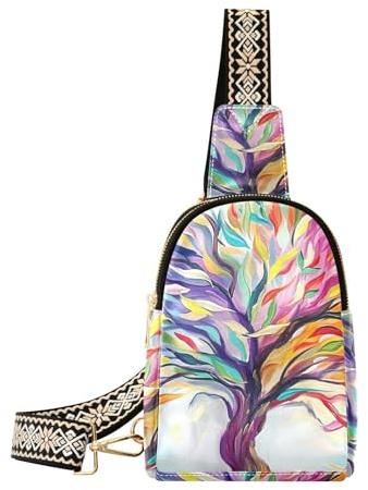 Mnsruu Petit sac à bandoulière en cuir pour femme avec peinture d'arbre coloré, Multicolore 61, Taille unique