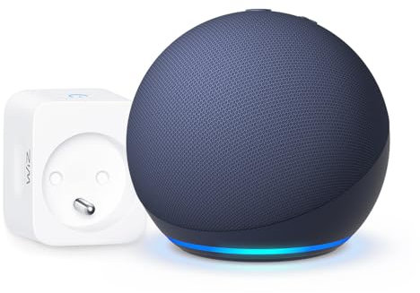Echo Dot (5e génération) | Bleu marine + WiZ Prise Connectée, Fonctionne avec Alexa - Kit de démarrage Maison connectée