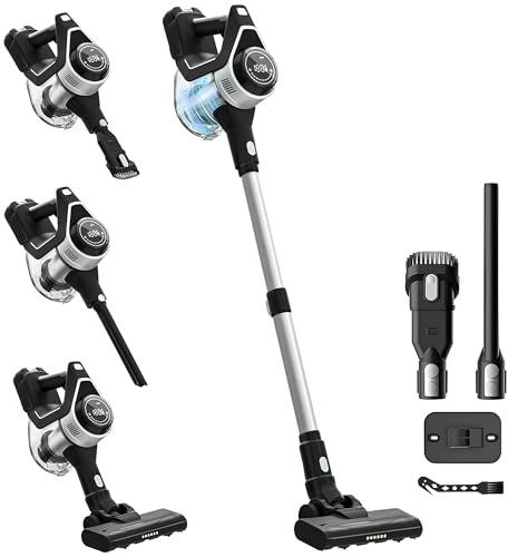 Powell Aspirateur Balai sans Fil Puissant 12000Pa 140W | Aspirateur Main Laveur 2-en-1 Voiture sans Sac | Autonomie 30min Réservoir 1.2L Tube Flexible LED Filtre HEPA | pour Tapis Sols Durs