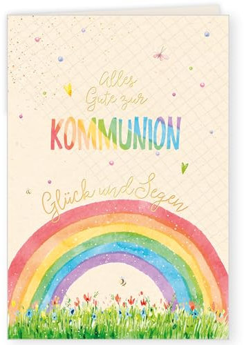 GreenLine Glückwunschkarte zur Kommunion | 1 Stück mit Umschlag | Grußkarte, Kommunionskarte, Klappkarte mit Spruch | 100% Baumfreies Zuckerrohrpapier, Plastikfreie Verpackung | 11,5 x 17 cm