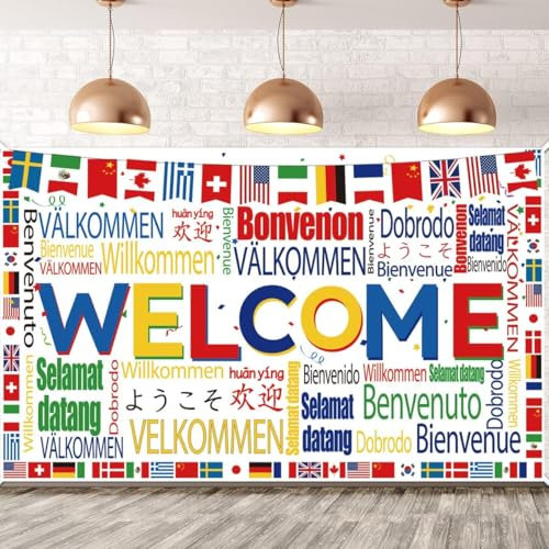Maritown International Welcome Banners Country Flags Backdrop Fabric World Flags Background Multicultural Decorations for School Classroom Sports Events Clubs Bar Birthday Decor