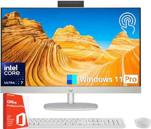 HP Computadora de escritorio todo en uno, pantalla táctil de 27 pulgadas, Intel 12-core Ultra 7 155U (hasta 4.8 GHz), DDR5 de 64 GB, SSD de 1 TB, FHD, Wi-Fi 6, Windows 11 Pro y licencia de por vida MS