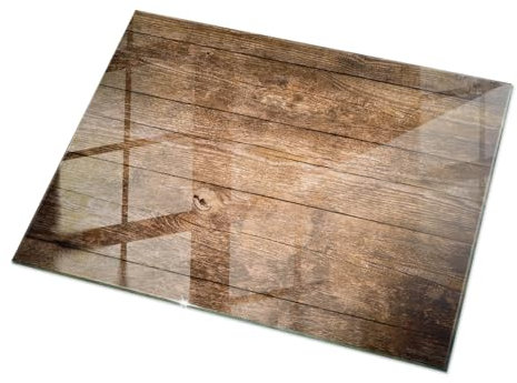 Plaque de Table en Verre 120x80 cm pour Le Salon, la Cuisine et la Salle à Manger Surface Lisse Verre Trempé Décor Élégant Durable Decoratif - Motif Planches de Bois