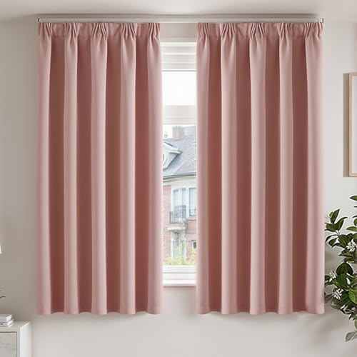 TOPICK Gardinen mit Kräuselband Blickdicht Vorhänge Curtains 160x140 cm 2er Set Verdunklungsvorhänge Vorhänge Wohnzimmer Schienensystem Gardinen Kinderzimmer Mädchen Rosa