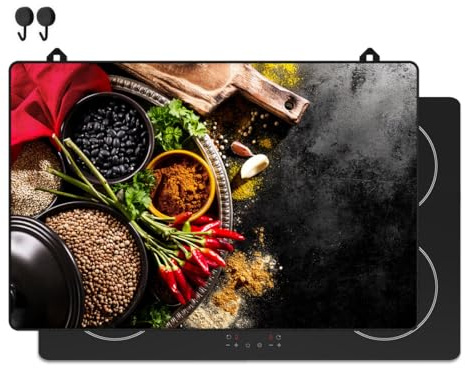 KitchyMist Protège Plaque Induction Épices Piquantes - 80x52 cm - Déco cuisine - Protection pour plan de travail - Cuisson protégée - Fond de hotte de cuisine