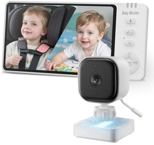 Yuk Long Baby Kamera Auto: 5 HD Kabelloser Baby Monitor mit Infrarot-Nachtsicht und Temperaturanzeige Batteriebetriebene Kamera für Rücksitz sowohl fürs Auto als auch für Zuhause
