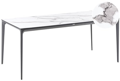Beliani Garden Dining Table HPL Top Aluminium Frame UV Water Rust Resistant Dark Grey with White Marble Sovareto