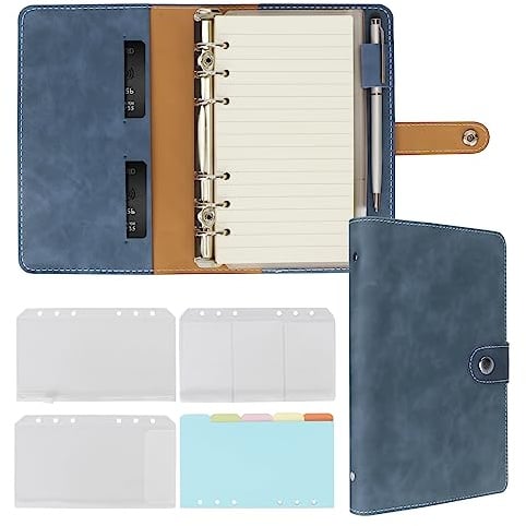 FYY A6 Ringbuch, 6 Ringe Leder Notizbuch, Tagebuch mit 100GSM Nachfüllbar Papier, Bindertaschen, Registerteiler, Organizer Planer für Schule, Büro, Schreiben-Braun
