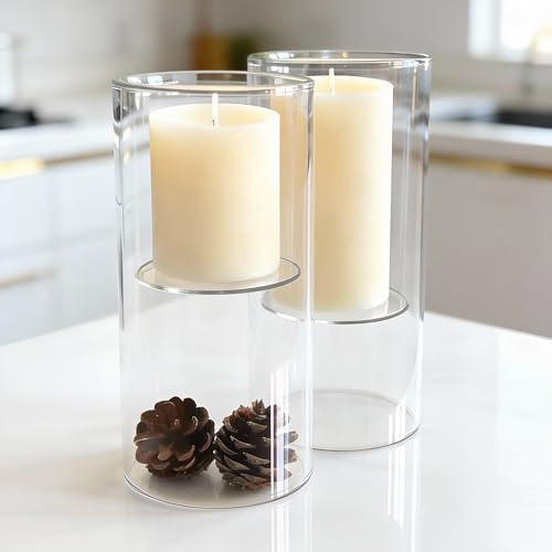 Designer Kerzenglas 2er Set/Teelichthalter - modernes Windlicht Glas – Kerzengläser für Stumpenkerzen und Teelichter - skandinavische Windlicht Deko für Indoor & Outdoor