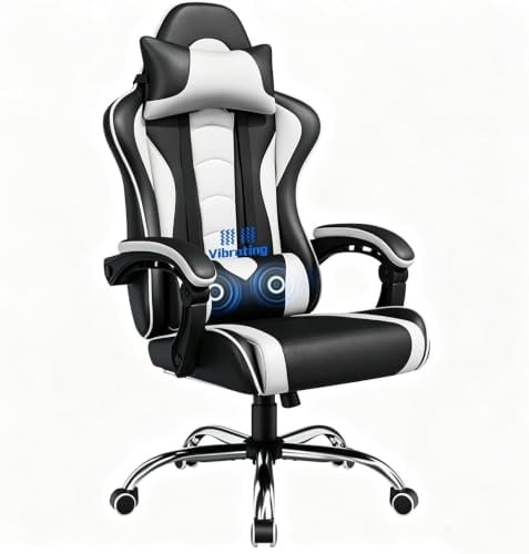 Yaheetech Sedia Gaming Ergonomica Massaggiante Senza Poggiapiedi Bianco