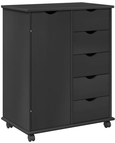 vidaXL Rollschrank Mit Rad Grau 63,5 x 39 x 79 cm Massivholz Kiefer, Studieren, minimalistischer Rollwagen mit viel Stauraum, moderner Büromöbel für Zuhause oder Schlafzimmer