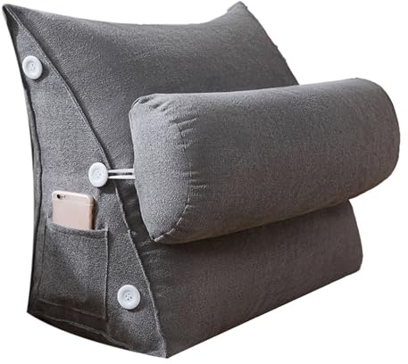 CISSIYOG Lesekissen Keilkissen für Bett,Keilkissen Bett,Keilkissens Sofa | mit 60x22x50Cm, Samtbezug und Seitentasche, Höhenverstellbares Nackenrollen, Kissen mit Metallreißverschluss