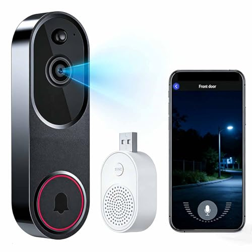 Aemmbon Cavinoo Video Doorbell Camera, 16850mAh 60 Days Battery HD Smart Doorbell with Night Vision & IP65 Waterproof, WiFi Smart Doorbell with Night Vision & App Control For Home Use (Black)