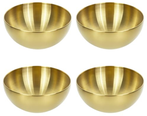 ICEBLUEOR 4 Pack Gold Stainless Steel Mixing Bowls, 15 cm 18/8 Stainless Steel Round Stackable Serving Bowls for Salad, Noodles, Rice, Meal Prep, Appetizers, Kitchen & Dining Dishwasher Safe