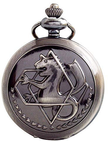 BOSHIYA Fullmetal Alchemist Pocket Watch with Chain Vintage Edward Elric Quartz Pocket Watch for Cosplay Anime Accessories