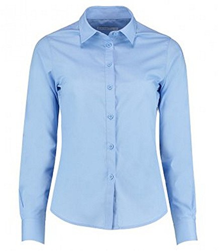 Kustom Kit: Women's Long Sleeve Tailored Poplin Shirt - Light Blue, Size 14