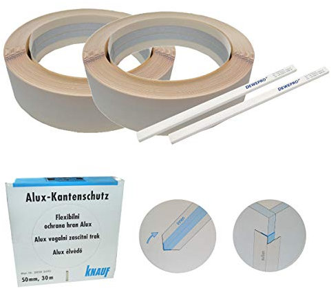 DEWEPRO KNAUF® - Lot de 2 Protecteurs d'Angle Alux - Rouleau de 30 m - Protection Flexible des Bords et Angles pour Cloison Sèche - Inclus : 1 Crayon de Charpentier