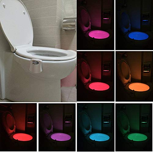 BSGP Motion Activated Toilet Night Light, LED Toilet Seat Light, Glow Bowl Auto Motion Sensor Detected Waterproof Colorful for Home Bathroom Washroom WC with 8 Colors Changing