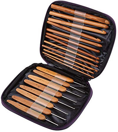 20 Piece Complete Bamboo Crochet Hooks Set with Storage Case - Professional Quality Ergonomic Comfort Grip Handles for Crochet Beginners and Professionals