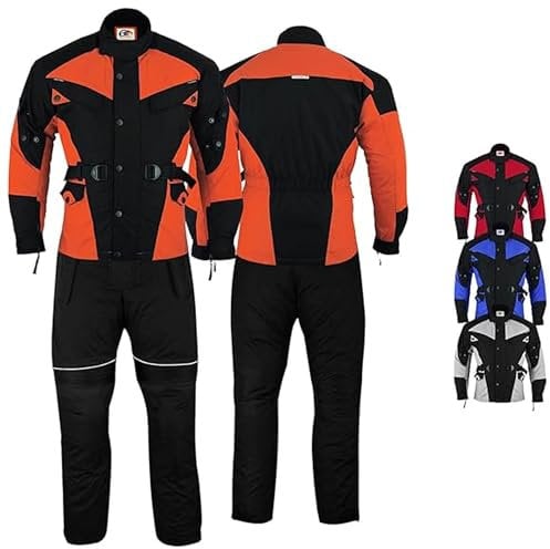 Motorradkombi Herren 2-teiler mit 6CE-Protektoren Motorradanzug Textil Winddicht Motorradjacke & Motorradhosen-Set - aus 4 Schichten Abnehmbar Thermofutter - insgesamt 9 Taschen - Orange/Schwarz - 62