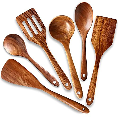 6-teiliges Küchenutensilien-Set aus Holz, antihaftbeschichtet, Kochlöffel, Servierlöffel, Suppenkelle