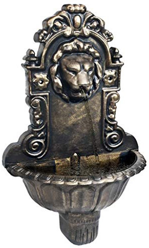 Benkeg Fuente Mural con Diseño de Cabeza de León Color Bronce 41 X 22,5 X 65 Cm, Fuente de Pared de Estilo Vintage