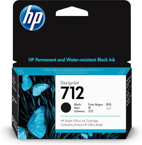 HP 712 Schwarz 38 ml Original Druckerpatrone (3ED70A) mit originaler HP Tinte, für DesignJet T650, T630, T250, T230 & Großformatdrucker der Studio-Serie sowie den HP 713 DesignJet Druckkopf