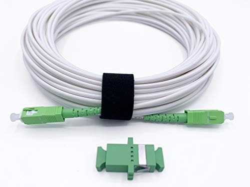 Elfcam® - Cable de Fibra Óptica SC/APC a SC/APC Monomodale Simplex, Entrega con Adaptador para Extensión de Fibra Óptica, Compatible con FTTH Fibra, Blanco (20M)